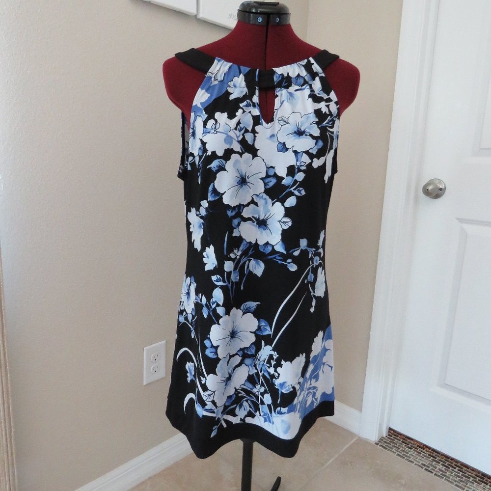 WHBM Blue and White Floral Mini Dress Tunic Top Size M
